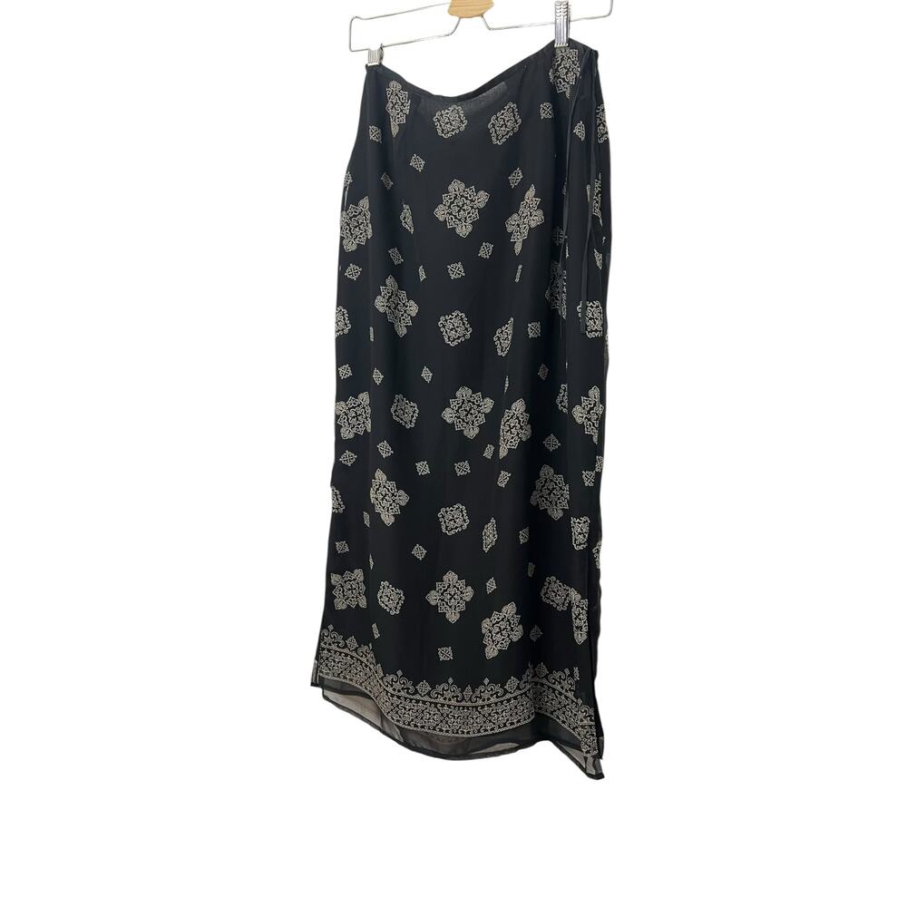 Vintage 90s 100% Silk Black Midi Skirt Geometric Whimsigoth M - Picture 7 of 9